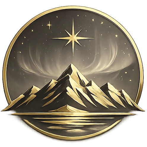 Nordlys Wealth Logo – Berg, Nordstern und Nordlicht